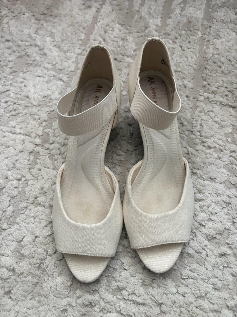 Anne Klein iFlex Cream Open-Toe Ankle Strap Wedge Heel Sandals 8.5